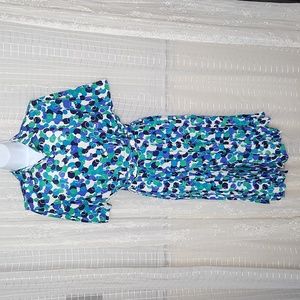 Vintage 80's Geometric Circle Print Short Sleeve Dress With Shoulder Pads & Belt